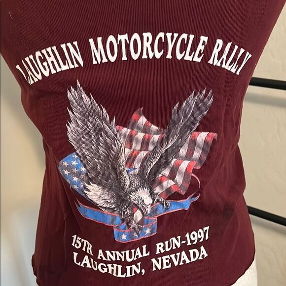 Vintage Laughlin Motorcycle Rally 15th Annual Run 1997 Burgundy Tank Top Eagle - Picture 8 of 12